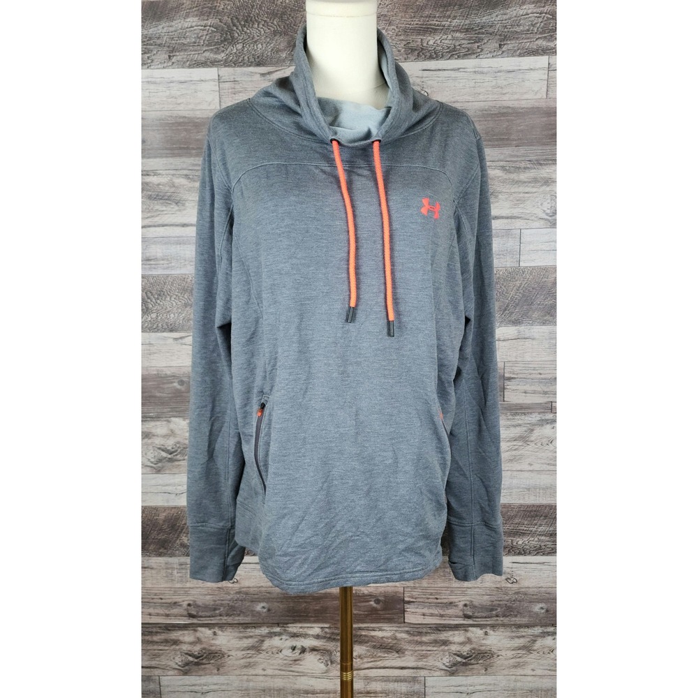 Under Armour Womens XL Gray Orange Funnel Neck Hoodie‎ Loose Fit Pullover